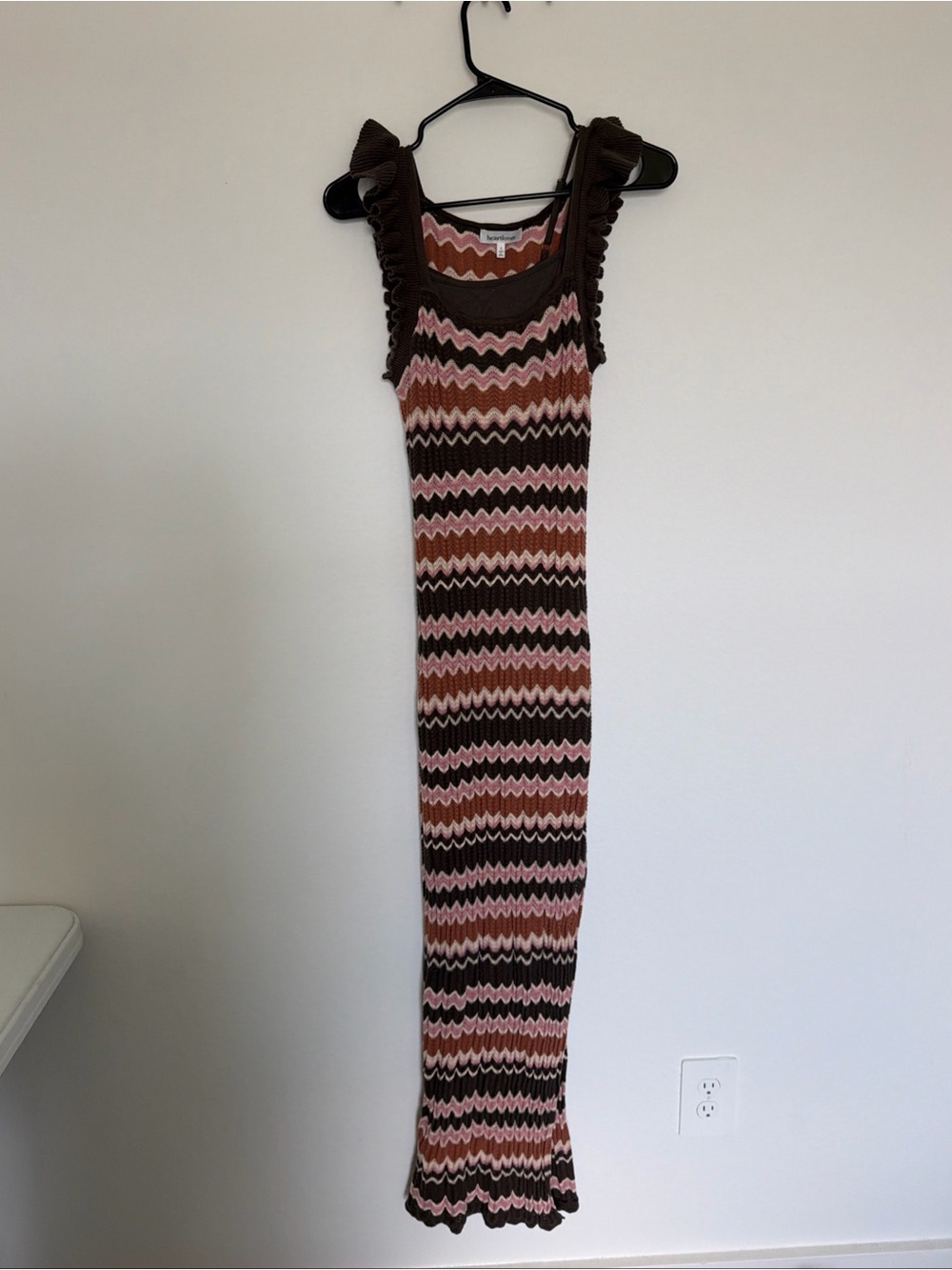 Heartloom Knit Maxi Dress Ruffle Strap Zigzag Stripe Bodycon Boho Sz Small
